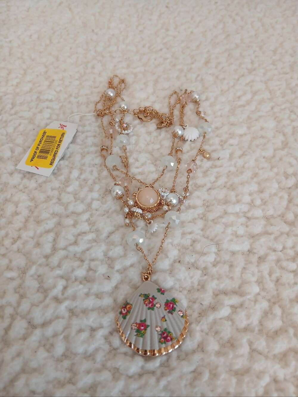 Betsey Johnson Gold-Tone Floral Shell Pendant Necklace - White and Pink Accents